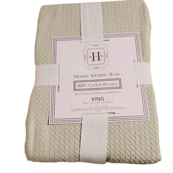 Blanket King Gala Green Herringbone Pattern 100% Cotton Modern Southern Home New - Picture 1 of 7